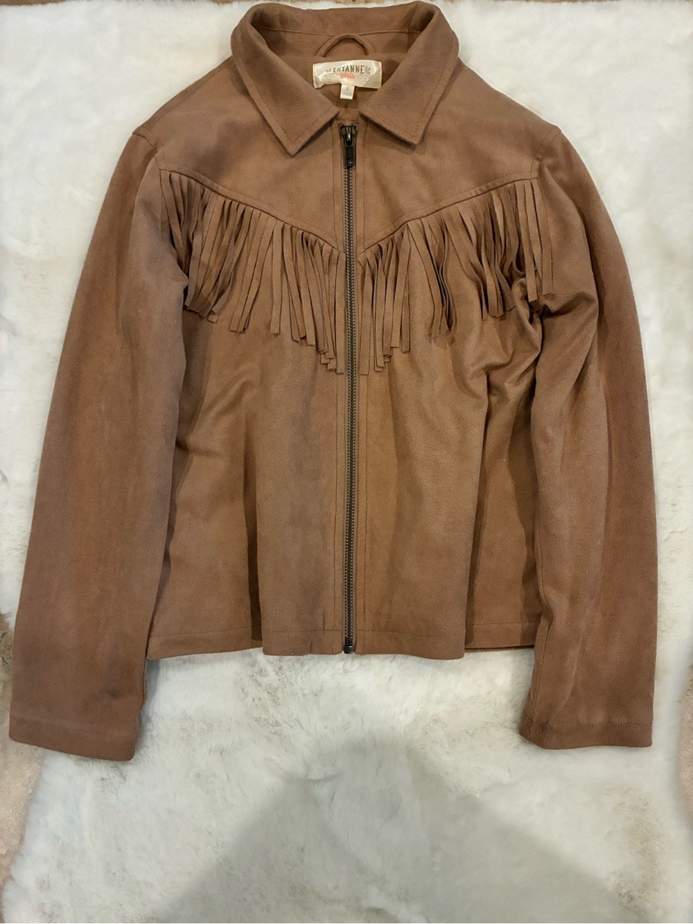 Suede Fringe Zip Front Jacket - Brown - Western Girls Jacket Light Weight